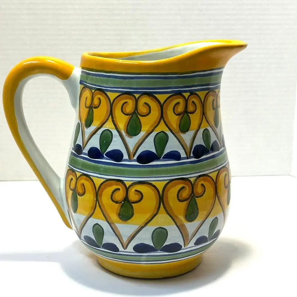 Talevera Redware Pottery Handpainted Mexico Lead Free Water/Juice/Tea Pitcher‎